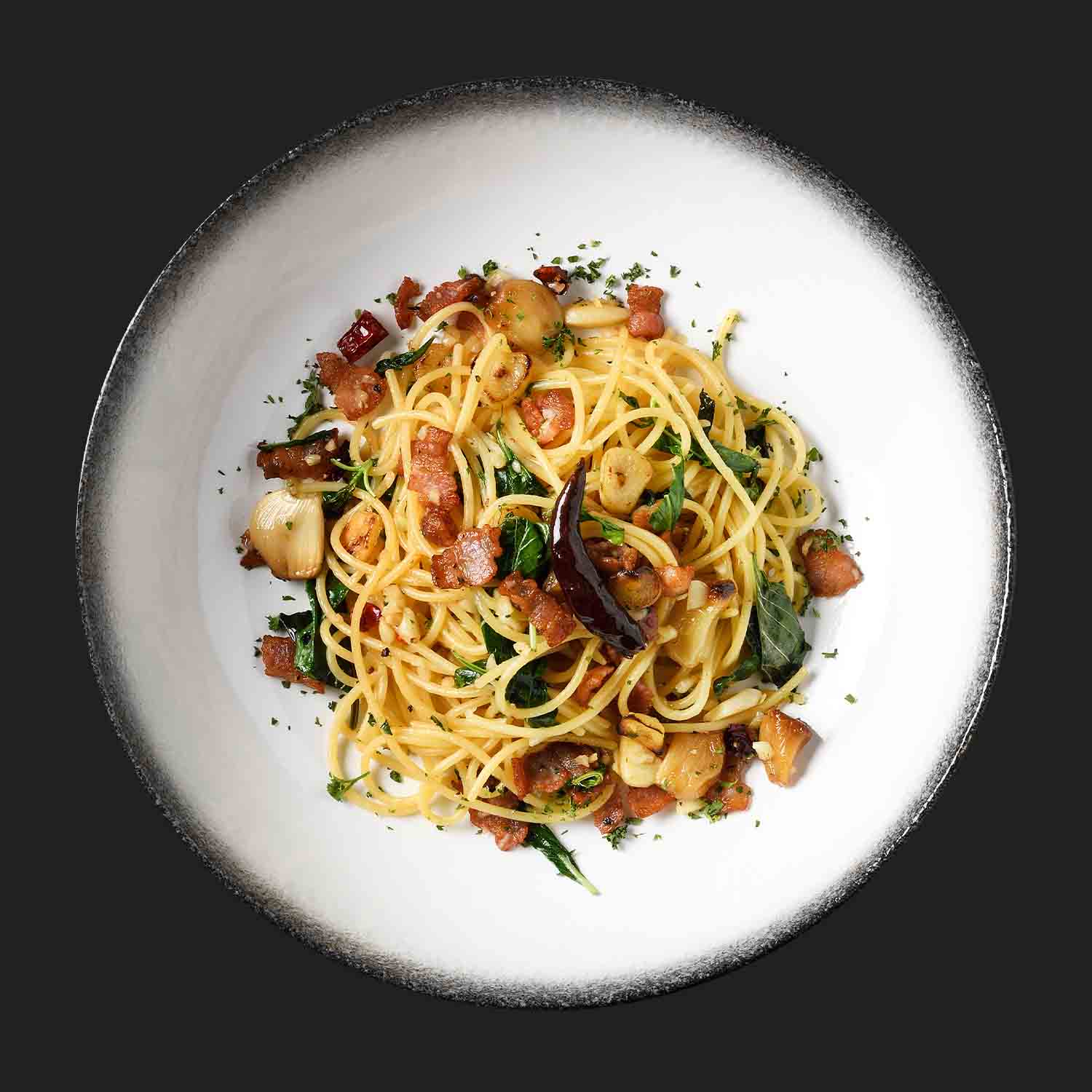 สปาเก็ตตี้เบคอน พริก กระเทียม